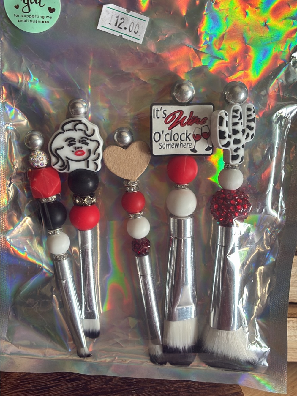 Decorative Makeup Brush Set - Red, Black & White